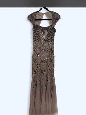 Adrianna Papell Taupe Beaded Maxi Dress